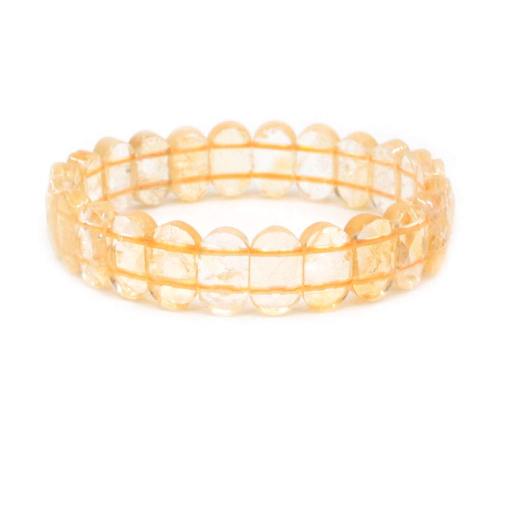 CHENYUE Natural Citrine Gemstone 14mm Faceted Oval Beads Stretch Bracelet 7.5 Inch Unisex