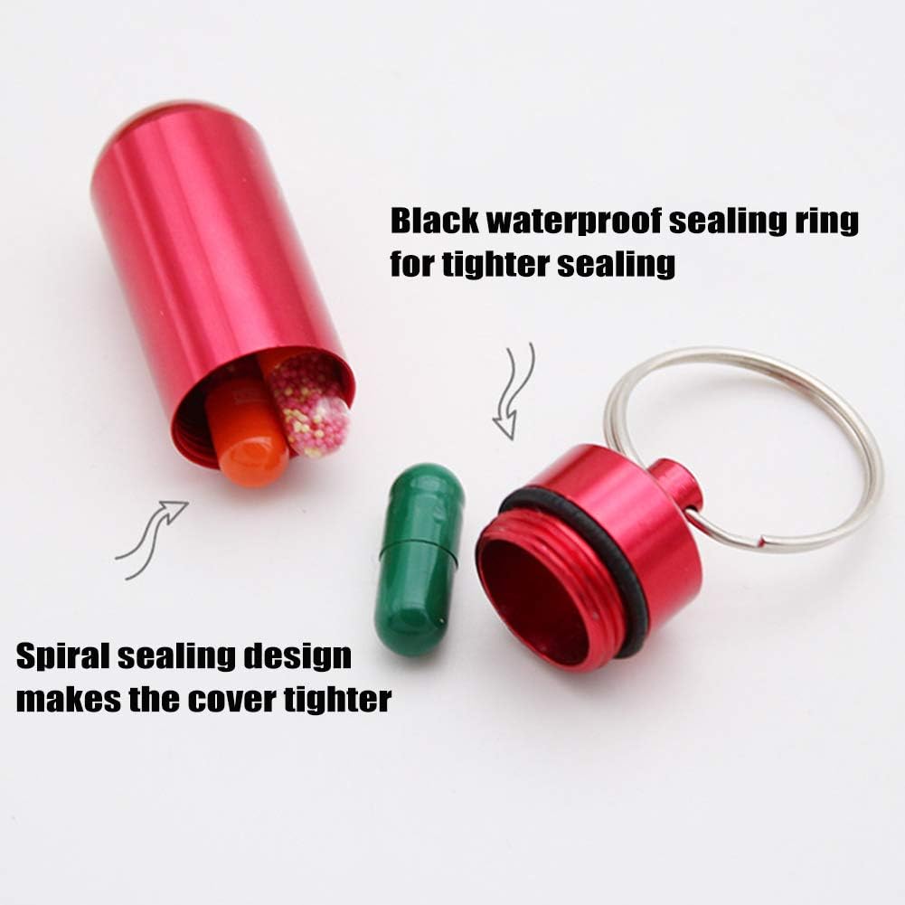 YUIP 6 Pcs Aluminum Alloy Pill Box,Keychain Pill Holder,Portable Pill Keychain,Colourful Aluminum Alloy Pill Container Water Resistant Keychain - Image 4