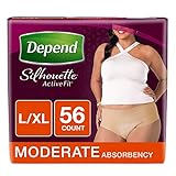 Depend Silhouette Active Fit Incontinence Underwear for Women, Moderate Absorbency, L/XL, Beige, 56 Count