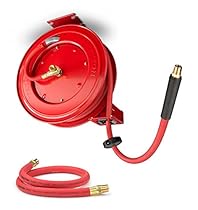 TEKTON 46848 50-Foot x 1/2-Inch I.D. Auto Rewind Air Hose Reel with TEKTON 46362 1/2-Inch I.D. by 3-Foot Rubber Lead-In Air Hose (250 PSI )
