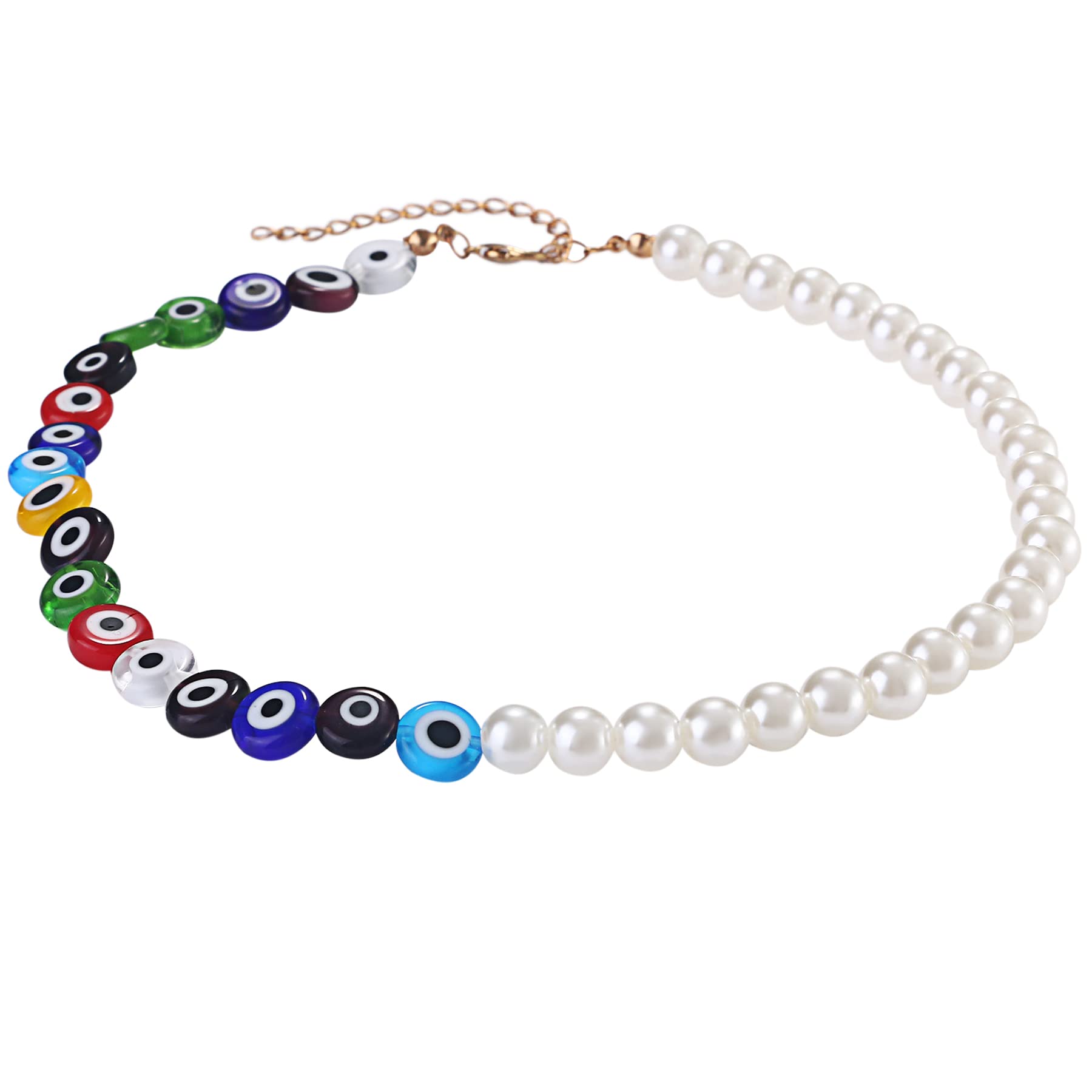 Cupimatch Bohemian Bead Pearl Necklace for Women Girl Teen Colorful Beaded Boho Choker Y2K Jewelry