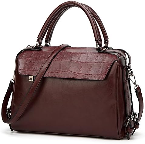 DALFR Women Top Handle Satchel Handbags PU Vegan Leather Crossbody Bag Over Size Shoulder Messenger Bag Tote Bag Purse (Dark Red)