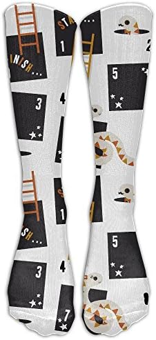 Cartoon-snake-ladder-text Womens Girls Winter Over Knee Leg Warmer Knit Crochet Socks Leggings 3D Print