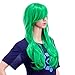 SWACC 26-Inch Long Curly Wave Cosplay Synthetic Wig Colored Hair Piece for Women with Wig Cap (Green)