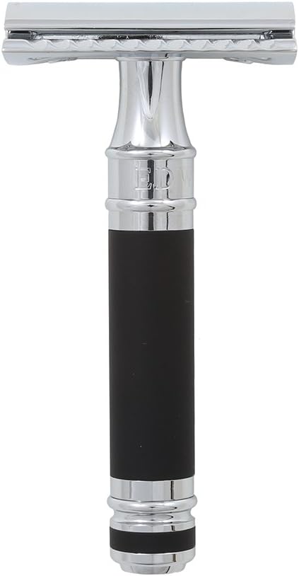 Edwin Jagger DES86RCBLAMZ Short Handled Classic Double Edge Manual Eco-Friendly and Reusable Safety Razor for Men and Women for Shaving cream or Soap Fits All DE Razor Blades (Black Rubber Coated) - Image 3