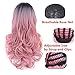LOVBITE Pink Wigs for Women Synthetic Ombre Pink Wig Hair None Bangs Long Natural Wavy Pink Wigs High Temperature Heat Resistant Synthetic Hair Women's Cosplay Wigs for Daily Party Wear