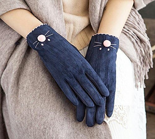 Jingzou Cute schoolgirl touch screen autumn and winter plus velvet thickening warm driving cycling fingering finger gloves