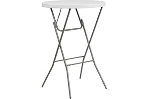 HiEthan Round Bar Table, 110cm Folding Height Adjustable High Top Cocktail Table, Gray Metal Finish, Outdoor Bar Height Table