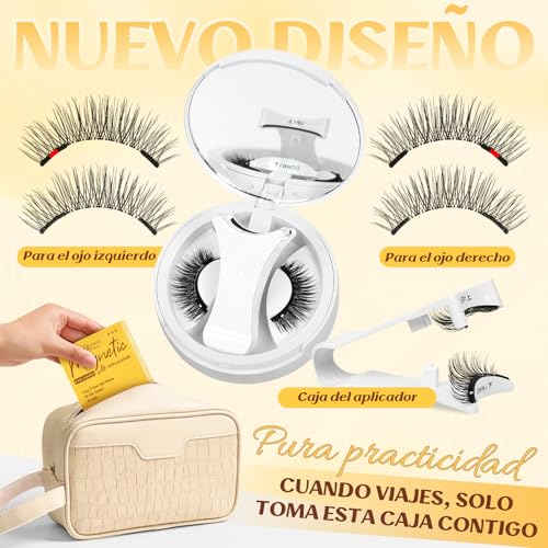 Pestañas magnéticas QUEWEL con aplicador, aspecto natural, no necesitan pegamento, reutilizables, suaves con aplicador, fáciles de usar y quitar(NZH-A-03)