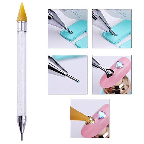1 Pc Senior Double-head Wax ended Nail Rhinestone Picker Dotting Pen Acrylic Handle Gem Pick Up Applicator Tool Self-Adhesive Dot Head Tips Nail Art DIY Decoration Tool with Travel case (Yellow) - Thumbnail 4