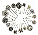 Coolrunner Iron Based Alloy Safety Pins Brooches Findings Round Antique Cabochon Settings(Fit 23mm Dia.)79x25mm,6 PCs (Vintage)