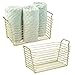 mDesign Farmhouse Metal Storage Organizer Basket Bin with Handles - Holds Hand Soaps, Body Wash, Shampoos, Lotion, Conditioners, Hand Towels, Hair Accessories, Body Spray - Medium, 2 Pack - Gold Brass