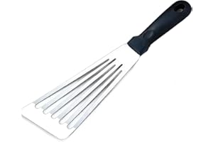 Fish Spatula Stainless Steel 12", Professional Slotted Turner with Thinned Flexible Edge for Flipping Fish, Burgers, Eggs, Pa