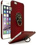 iPhone 6 Plus Case, Bastex Ultra Slim Fit Protective Vintage Rock Lion Head Door Knocker, with Red Gator Skin textured PU Leather Fashion Hard Back Cover for Apple iPhone 6s Plus