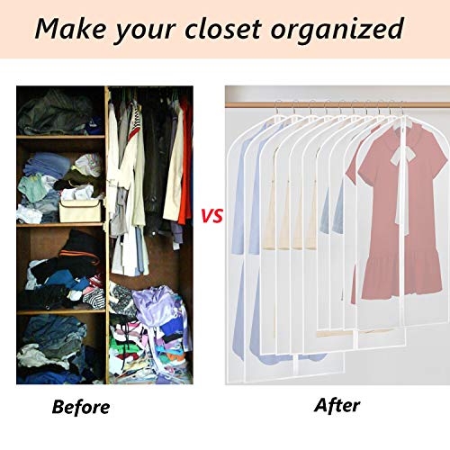 KEEGH Hanging Garment Bags Lightweight Moth-Proof Suit Covers Dress Protector Bag for Storage Set of 10 Full Zipper PEVA Breathable Translucent Dust Cover for Closet Clothes - 43''/54''/ 60''