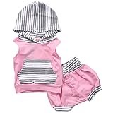 Baby Girl 2pcs Set Outfit Pink Sleeveless Striped Hoodie+Short Pants (0-6M, Pink)