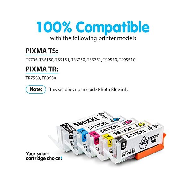 Smart Ink Kompatible Druckerpatronen als Ersatz für Canon 580 XXL 581 XXL PGI 580XXL CLI 581XXL (PGBK & BK/C/M/Y) Patronen Multipack für Pixma TS705 TS6151 TS6150 TR8550 TS6250 TR7550 TS6251 – Bild 3