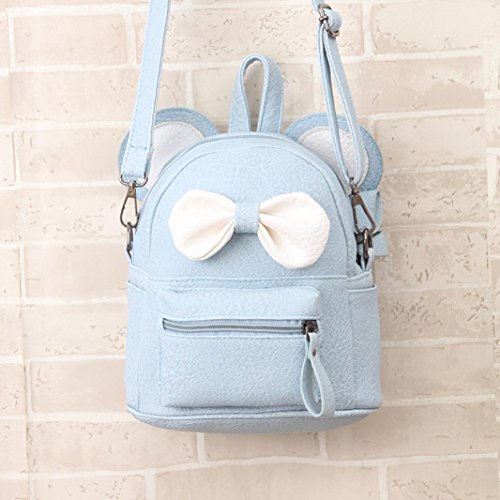 Pocciol Lovely Bags, Fashion Womens Girl Leather Bow Tie School Bag Backpack Satchel Softback Shoulder Bag (Light blue)