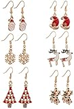 MODEBOX Women's Christmas Dangle Earrings Girls Fashion Cute Stainless Steel Ear Ring Set (6 Pairs) Color Chirstmas Earring1