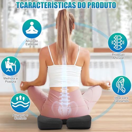 Almofada de Assento em Espuma de Memória – Design U Ergonômico, Distribui Peso e Conforto para Cadeira de Escritório/Carro, 43x42x9cm