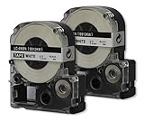 2PK Onirii Label Tape Refill Cartridge for Epson LabelWorks LC-4WBN9 Black on White,Length:8m(26.2ft) Width:12mm(0.47