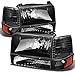 AKKON - For 92-96 Ford Bronco F150 F250 F350 OE Style Black Housing Headlights + Corner Signal Lights