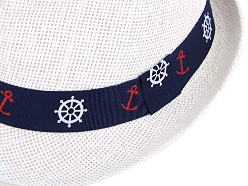 Unisex Kids Straw Trilby Fedora Cap Felt Fedora Hat Short Summer Sun Hat, White