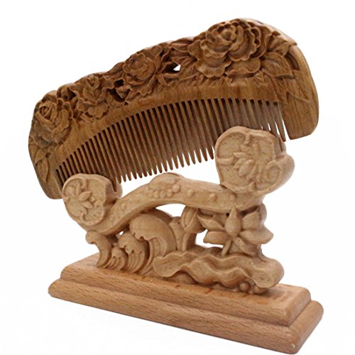 YOY Handmade Carved Natural Sandalwood Hair Comb - Anti-static No Snag Brush for Men's Mustache Beard Care Anti Dandruff Women Girls Head Hair Accessory (HC1006)