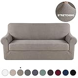 Turquoize 2 Piece Couch Covers High Stretch Sofa Cover Protector Couch Soft with Elastic Bottom Knitted Jacquard, High Stretch Form Fit Slip Resistant Furniture Protector Sofa 3 Seater(Sofa, Taupe)