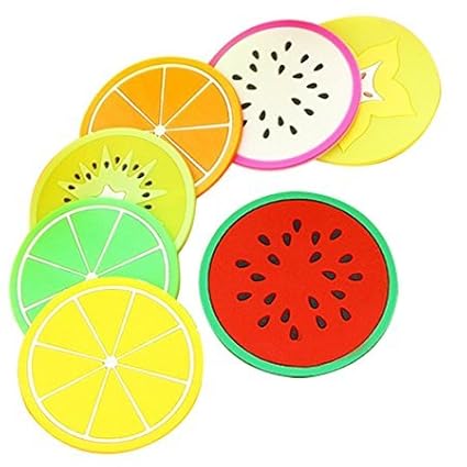 Okayji Fruit Slice Theme Silicone Cup Mat Coaster Set, 7-Pieces, Multicolour