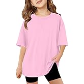 LNKQA Girls Short Sleeve T Shirts Kids Summer Tops Oversized Crewneck Tees 5-14 Yeas