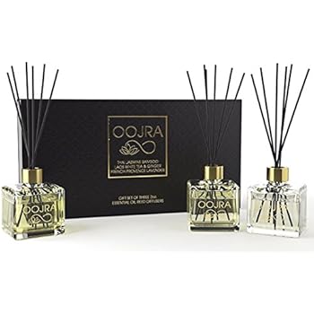3 Reed Diffusers Aromatherapy Essenial Oil Gift Set; Thai Jasmine Bamboo, Laos White Tea & Ginger, French Provence Lavender; premium black reeds, each decor bottle is 2 oz, 6oz total (lasts 5+ months)