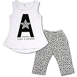 Baby Girls Summer Cotton Letters Tank Top+Leopard Leggings Pants Set Outfit