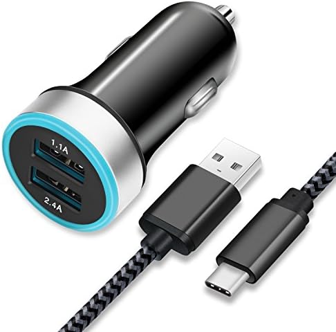 USB C Car Charger, STELECH Dual Port Car Charger Adapter with 6Ft Type C Charging Cable Cord for Samsung Galaxy S9 S8 Plus, Note 8, LG G6 G5 V20 V30, Google Pixel 2/XL, Moto Z Z2 Force, more