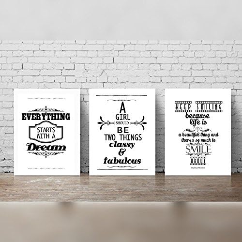 THE PRINTS WORLD Set of 3 Marilyn Monroe Quote Splash Black Watercolor Art Print Wall Art Poster Fashion Artwork Fashion Illustration Modern Home Décor Motivational Gift 8x10