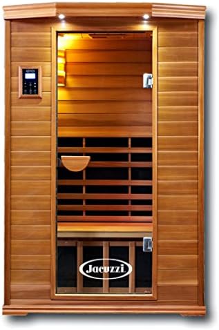 ClearLight Jacuzzi IS-2-GS Glass Premier Two Person Sauna Red Cedar - Infrared Fusion Power Carbon-Ceramic Heaters, Near Zero EMF - Chromotherapy Lights, Bluetooth AUX MP3 Audio Inputs