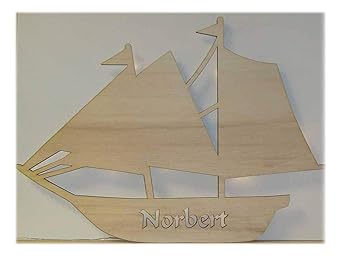 Schlummerlicht24 Led Holz Bild Deko Nachtlicht Lampe'Segelschiff' mit Name, Wandbilder Geschenke für Piraten Segler
