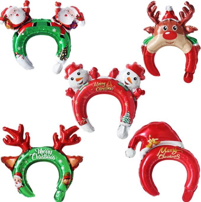 Dusenly 10pcs Merry Christmas Inflatable Headbands Balloon Hair Hoop Party Hairbands Xmas Costume Headwear Accessories