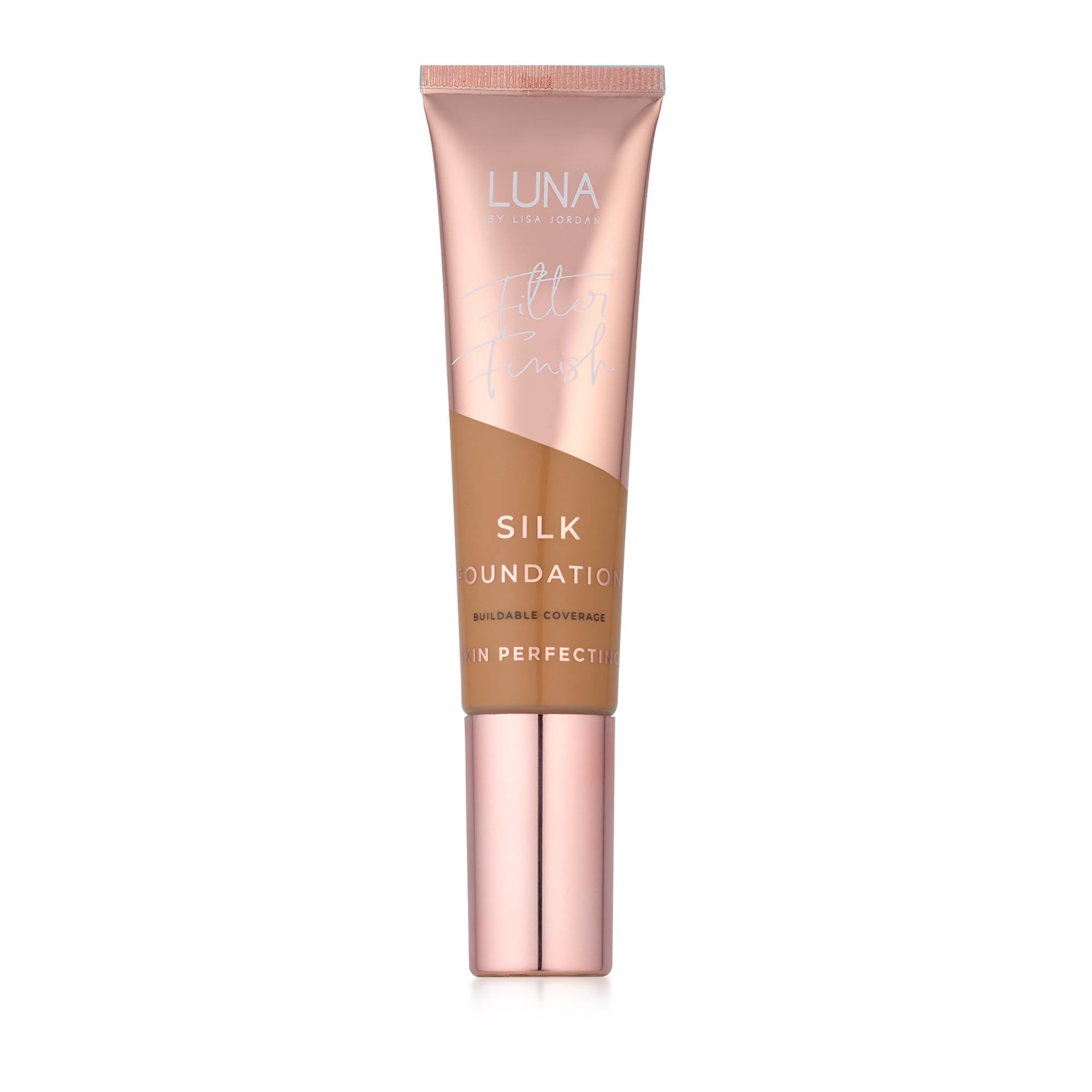 LUNA Silk Foundation in RICH BROWN Shade - Contains Hyaluronic Acid, Vitamin C & A, Aloe Vera, and Shea Butter - Brightening Dewy Foundation Makeup - Hydrating Cream Foundation for Dry Skin
