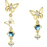 Reffeer Solid 925 Sterling Silver Butterfly Drop Earrings Dangle for Women Teens Butterfly Drop Earrings Studs