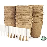 Large Peat Pots | Plant Starters | Vegetable &amp; Tomato Seed Starter Kit - Organic Biodegradable Pots 100% Eco-Friendly Enhance Aeration | BONUS 10 Plastic Plant Markers – Bulk 30 Pack Set, 4”