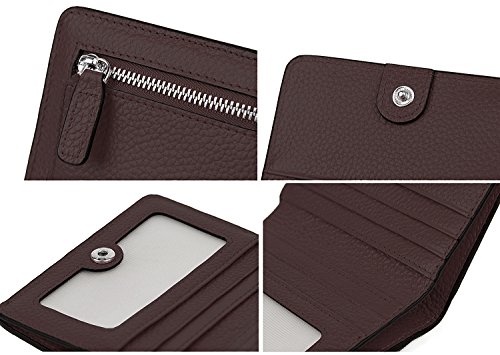 AINIMOER Small Leather Wallet for Women, Ladies Credit Card Holder RFID Blocking Women's Mini Bifold Pocket Purse, Coffee