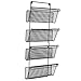 Samstar 4 Tier Hanging Wall File Organizer, Metal Mesh Wall Mounted File Holder with 3 Key Hooks for Office Home