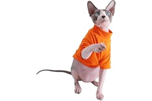 KITIPCOO Sphynx Hairless Cat Cotton Tshirts Pet Clothes, Pullover Kitten T-Shirts with Sleeves, Cats & Small Dogs Apparel Solid Color (M+ (7.2-8.7 lbs), Orange)