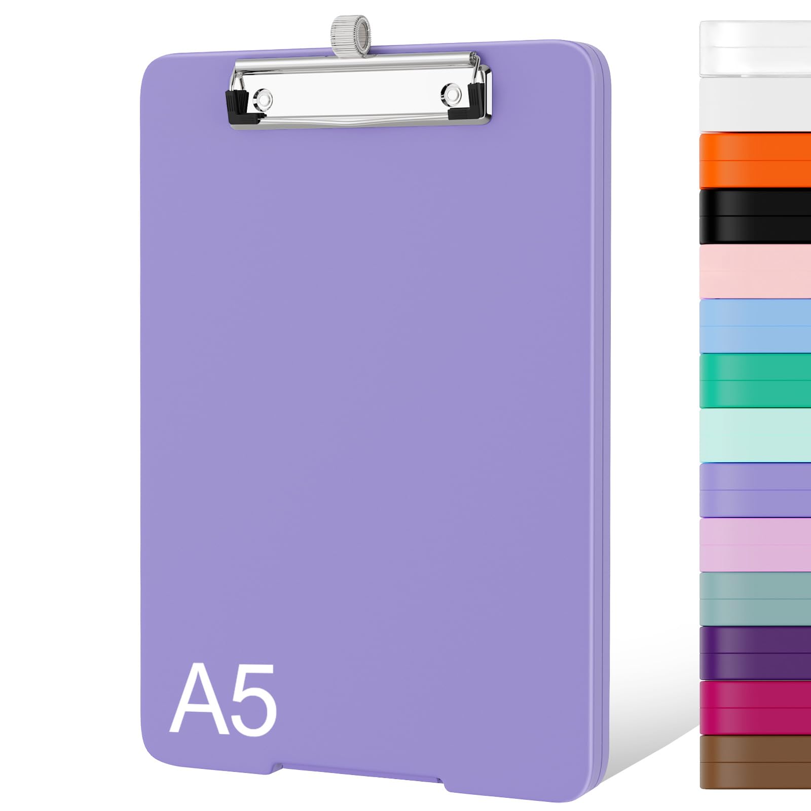 Piasoenc Small Clipboard with Storage, A5 Organization Box with Pen Holder, Plastic Clipboard with Low Profile Clip for Nurses, Teachers, Purple