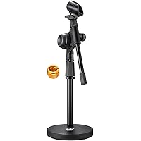 Moukey Mic Stand Desk Adjustable Tabletop Microphone Stand with Non-Slip Mic Clip, Short Table Mic Stand with Gear Fixing, Bo