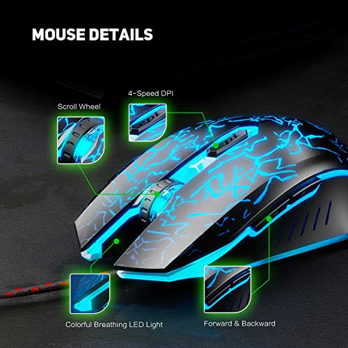 INPHIC Souris USB Filaire, 3200 DPI, 6 Boutons programmables, ergonomie, 4 LED de Respiration rétroéclairées, Souris Filaire pour PC, Compatible avec Windows 7/8/10 / XP/Vista