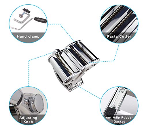 Shule Streamline Pasta Maker Machine, Stainless Steel Pasta Roller with Pasta Cutter, Hand Crank and Instructions