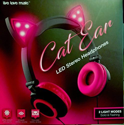 Pink Cat Ear Headphones Flashing Glowing Cosplay Kids Foldable Gaming Headsets Earphone with LED Flashing Light for iPhone 6S,Android Mobile Phone,PC Laptop Computer