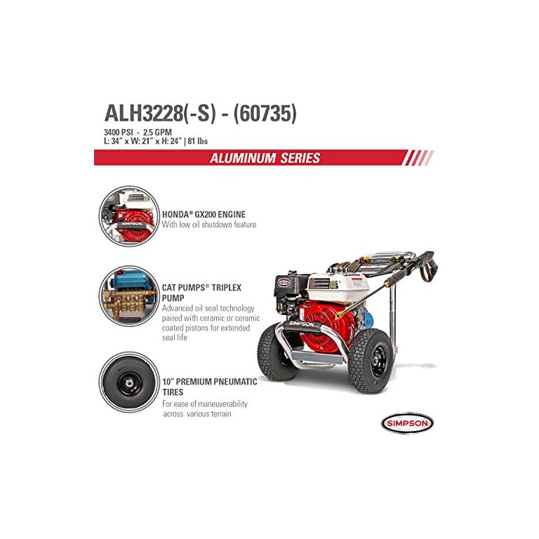 Simpson Cleaning ALH3425 Aluminum 3400 psi Gas Pressure Washer Powered